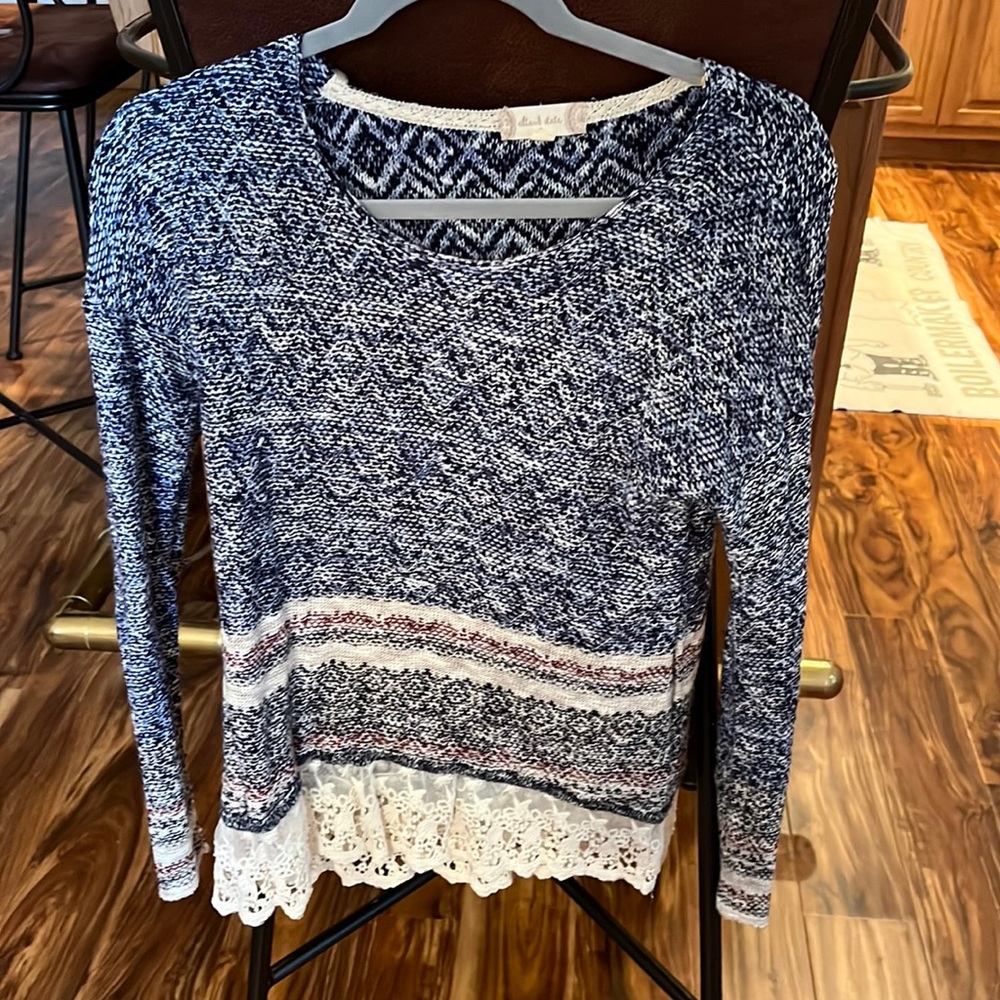 Altar’d State blue sweater with lace on the bottom size S